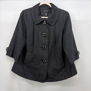 Lane Bryant Womens Size‎ 14 Dark Gray Pinstripe 3/4 Sleeve Swing Jacket Blazer